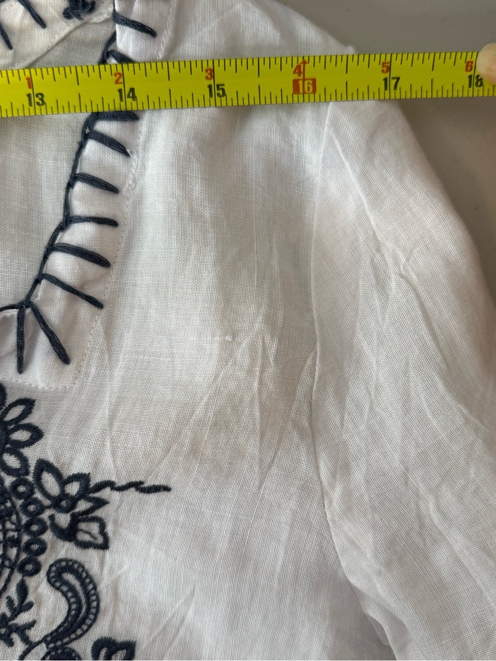 Monoreno Embroidered Linen Tunic Dress White Navy Boho Western Medium - Picture 10 of 12